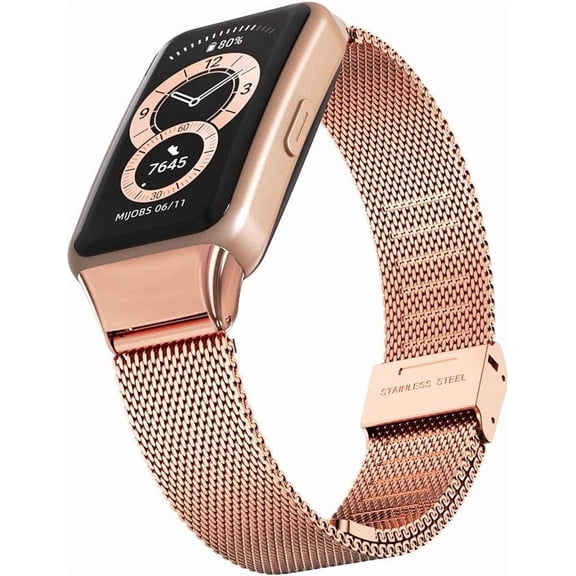 FEFEDFAA-3Chome Metal Strap for Honor Band 6 Smart Wristband, Stainless Steel Bands for Huawei Band 6 Wrist Watch Replacement Bracelet (Rose Gold)