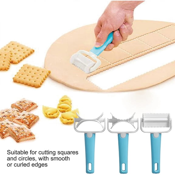 FEFEDFAA-3Pcs Rolling Pastry Cutter set|Round Roller Fondant Slicer|DIY Dough Cutter Roller Baking Accessory for Wonton Biscuit Cookies Dumpling Cake Making cookie cutter