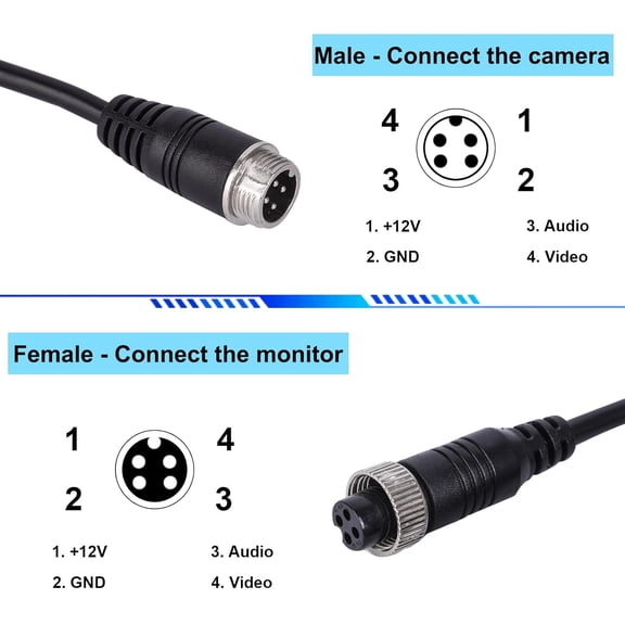 FEFEDFAA-4Pin Backup Camera Cable, Aviation Video Extension Spring Cord, Vehicle Truck Trailer Video Extension Cable for Dash Cam Rear View Car Video System (10M(32.8Ft))