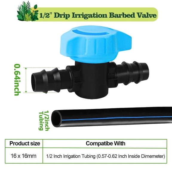 FEFEDFAA-5 Pack 1/2 Inch Drip Irrigation Shut Off Valve Fittings - 1/2'' Drip Line Barbed Shut-off Valves Connectors for 1/2 Inch Drip Irrigation Tubing (.570-.620" ID) Drip System Water Flow Control