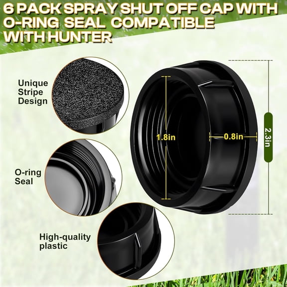 FEFEDFAA-6 Pack Sprinkler Head Caps Compatible with Hunter Pro Spray Sprinklers,Spray Shut Off Cap Replacement with Fluoroelastomer Seals,Plastic Head Caps & O-Ring for Sealing Unused Sprinkler Heads
