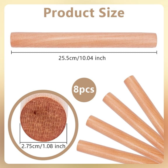 FEFEDFAA-8pcs Wood Rolling Pins 10 inch Clay Rolling Pins 1.1 inch Diameter Classic Wooden Rolling Pins Natural Wood Texture Rollers Wood Clay Roller for Clay Modeling Pottery Tools
