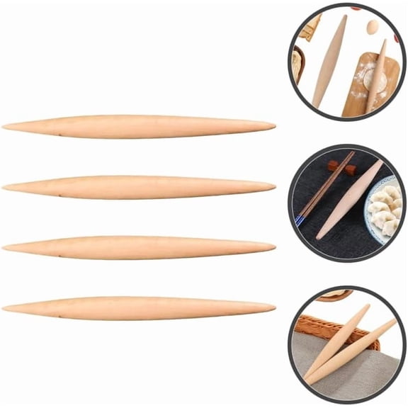 FEFEDFAA-Chinese Dumpling Rolling Pin Wooden Rolling Stick Non-slip Handle for Home Restaurant