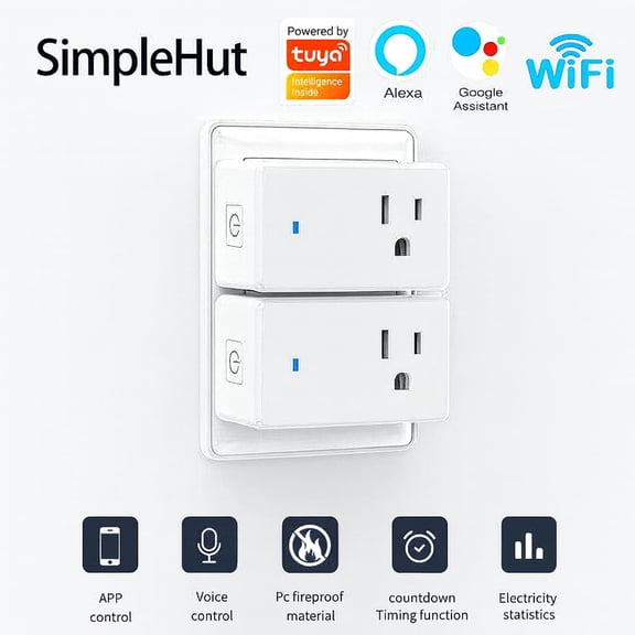 FEFEDFAA-Compact Smart Plug, Works with Alexa & Google Assistant, Smart Life App & Voice Control, Energy Monitoring, Timer Scheduling, No Hub Required, App Remote Control, 2.4 GHz WiFi Outlet, 2-Pack