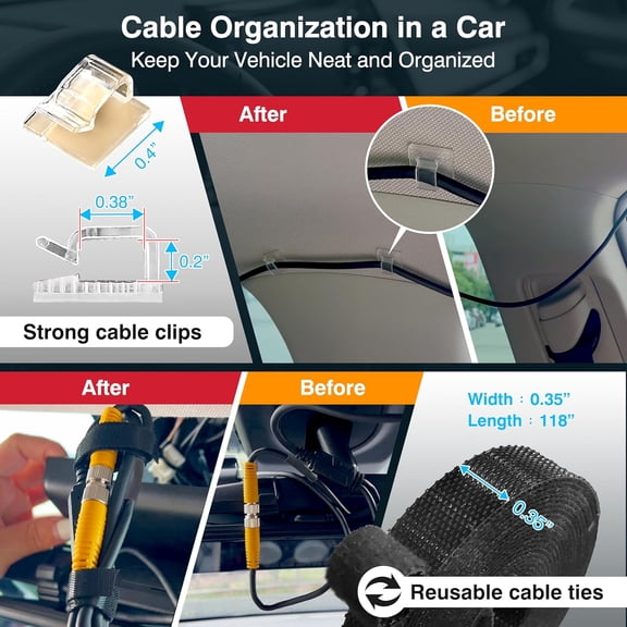 FEFEDFAA-Dash Cam Installation Kit  Trim Removal Tool, 20 Strong Adhesive Cable Clips, Reusable Cable Ties, Split Sleeve & Foam Pads  Clean Car Wire Organizer