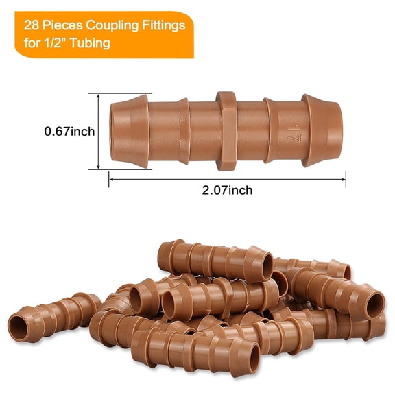 FEFEDFAA-Drip Irrigation Fittings Barbed Couplings, 28 Pieces Drip Irrigation Coupler Connectors for 1/2 Inch Tubing, Drip Irrigation Tubing 0.600" ID 17mm Coupling Parts for Patio Lawn Garden System