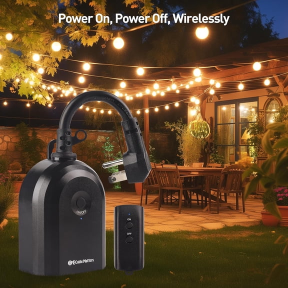 FEFEDFAA-[ETL Listed] Weatherproof Indoor/Outdoor Remote Control Outlet with Dual Outlets & Low Profile Flat Plug - 80 ft Range, Black