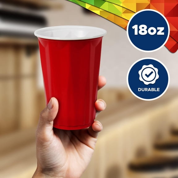 FEFEDFAA-Easy Grip Red Plastic Party Cups [Pack of 50] - 18oz Disposable Drinking Glasses- Plastic Glasses For Iced Tea, Smoothies, Punch, Cocktails & Cold Drinks- Beer/Beerpong Cups In Resealable Ba