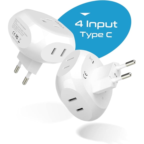 FEFEDFAA-European Travel Plug Adapter Europe Power Adaptor Charger 4 Input - Ultra Compact - Light Weight - USA to Any Type C Countries Such as Italy, Iceland, Austria and More - 2 Pack (PT-9C)