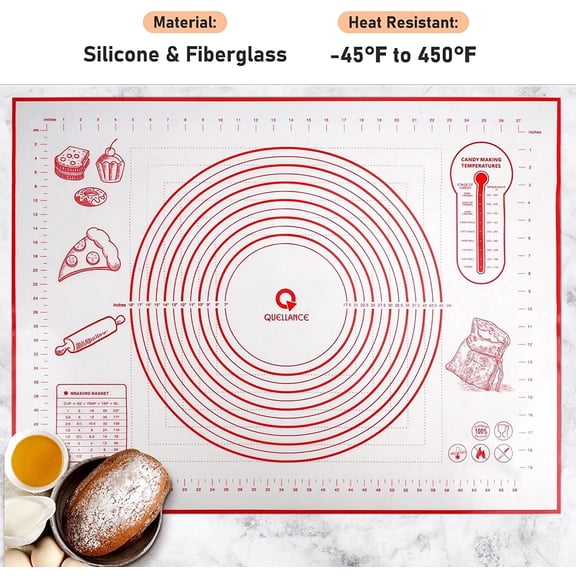 FEFEDFAA-Extra Large Silicone Pastry Mat, Baking Mat with Measurement, Kitchen Counter Mat for Fondant, Rolling Dough, Pie Crust, Pizza and Cookies - Oven Liner Mat/Kneading Matts, 24" x 32", Red