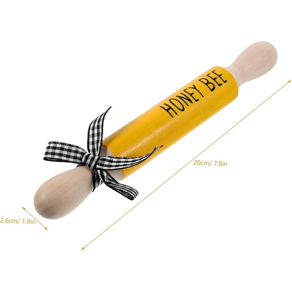 FEFEDFAA-Farmhouse Tiered Tray Decor Mini Rolling Pin with Bee Motif Rustic Wooden Kitchen Accessory for Party Table Centerpiece 7.87In
