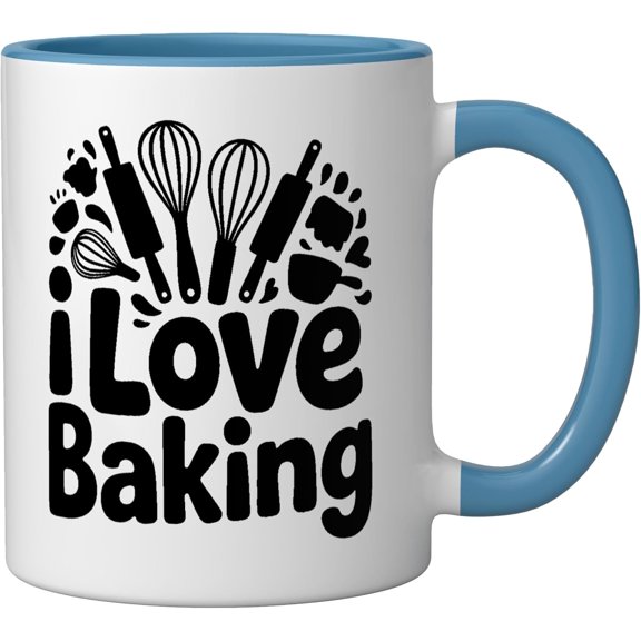 FEFEDFAA-I Love Baking Whisk Rolling Pin Kitchen Ceramic Mug, Blue/White
