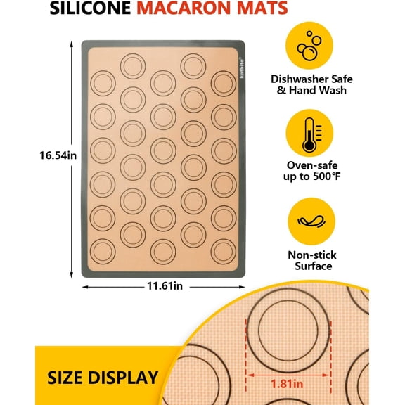 FEFEDFAA-Macaron Silicone Baking Mats, Katbite Silicone Macaroons Baking Mat Set of 2 Half Sheet (11 5/8" x 16 1/2") Reusable & Nonstick Macarons Baking Supplies Silicone Bakeware Mats for Macarons C