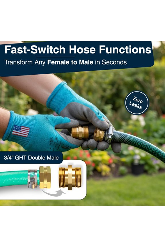 - Male to Male Hose Adapter | Heavy Duty Leak-Proof Garden Hose Connector, 3/4" GHT Water Brass Fittings | Industrial-Grade, 2-Pack