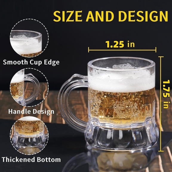 FEFEDFAA-Mini Mug Shot Glasses, 1 oz Plastic Beer Tasting Glasses for Beer Fest, Birthday Weddings Party Supplies, BBQ and Picnics (1.75'' Tall, 12 Pieces)