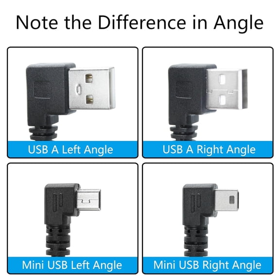 FEFEDFAA-Mini USB Power Data Cable Cable 1.9FT, 90 Degree USB A Male Right Angle to Mini USB Male Left & Right Angle Charging and Data Sync Cable, for GPS, Dash Cam, DigitalCamera, Hard Drive etc - 1