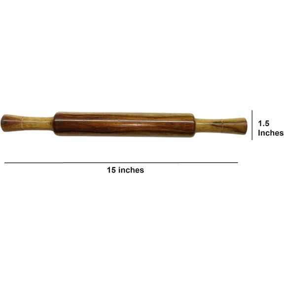 FEFEDFAA-Natural Wooden Non-Stick Rolling Pin for Baking Perfect for Pie, Cookies,Fondant, PIzza, Pastry Dumpling & Roti-Poori | Classic Belan for Dough Rolling | 15 Inches