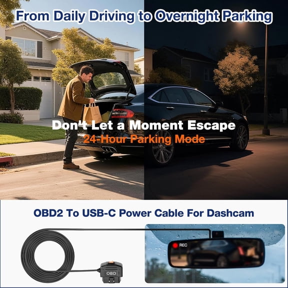 FEFEDFAA-OBD Power Cable for Dash Camera,OBD2 to USB C Adapter Hardwire Kit with Low Voltage Protection(11.6V/23.4V),Dual Mode with 24/7 Parking Mode/ACC Mode,Constant Power Supply for Continuous Rec