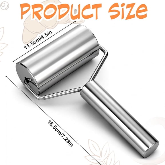 FEFEDFAA-Pastry Pizza Roller, Small Rolling Pin Stainless Steel Non Stick Smooth Ergonomic Bakery Tool Rolling Pin Metal Kitchen Utensils for Baking Dough, Pizza, Pie, Pastries, Pasta, Cookies