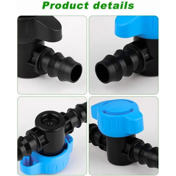 FEFEDFAA-Pro Grade 16mm Drip Irrigation 1/2 inch Barbed Valve, Drip Line Parts 1/2" Shut Off Valve Fits for 1/2 Inch Drip Irrigation Tubing (.570-.620" ID) for Drip or Sprinkler Systems (5)