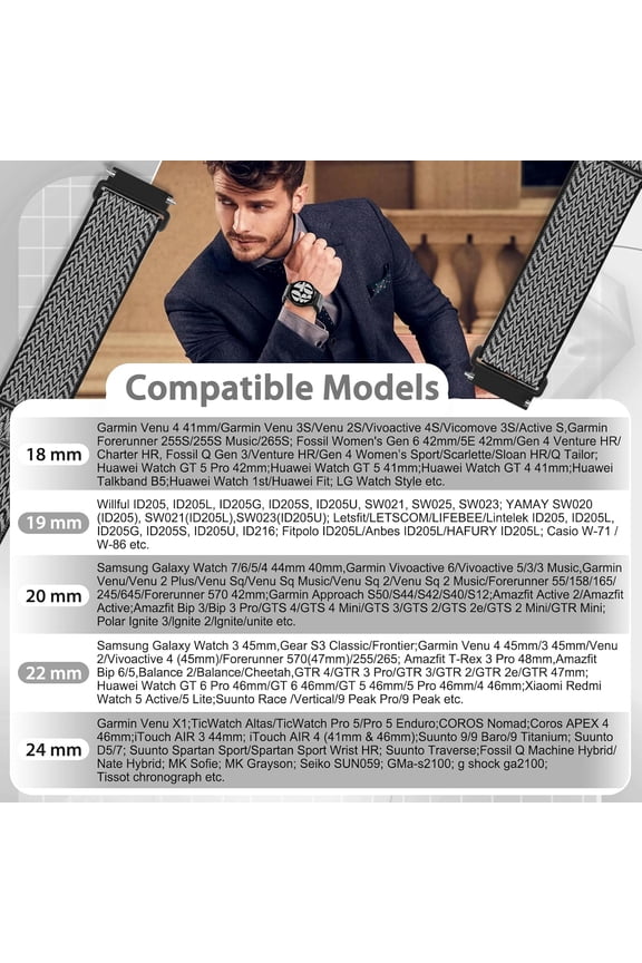 -Quick Release Watch Band - Choice of Width -18mm 19mm 20mm 22mm 24mm Watch Bands, Solo Loop Adjustable Elastic Nylon Watch Straps Replacement Wristband for Men Women