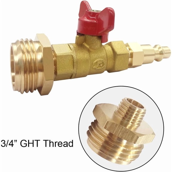 FEFEDFAA-RV Winterize Blowout Ball Valve Adapter with 1/4" Quick Connect Plug and 3/4" GHT Male/Female for Garden Water Hose Boat Camper Trailer Sprinkler Systems Irrigation