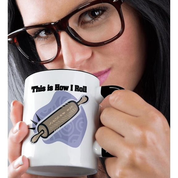 FEFEDFAA-Rolling Pin Baking Design Two Tone Mug, 11 oz, Black/White