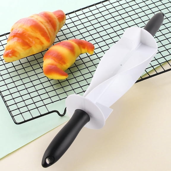 FEFEDFAA-Rolling Pin Croissant Cutter, Plastic Rolling Cutter Reusable Non Stick Croissant Roller Irregular Shape Small Dough Roller with Handle Kitchen Baking Tool