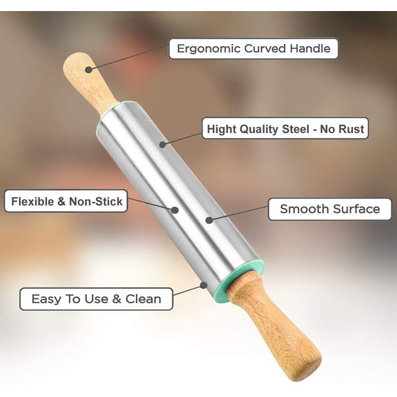 FEFEDFAA-Rolling Pin Nonstick and Silicone Baking Pastry Mat Combo Kit Dough Rollers for Baking Pasta,Cookie Dough,Pastry,Bakery,Pizza
