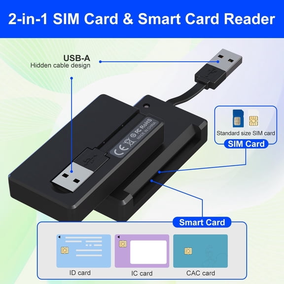 FEFEDFAA-SIM Card Adapter and CAC Reader Military 2 in 1 for SIM/CAC/IC/PIV/ID/ATR/Contact Chip Card, CAC Card Reader Military, Smart Card Reader DOD Military USB Common Access CAC for Laptop PC, Plu