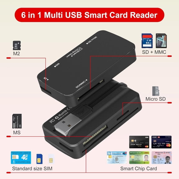FEFEDFAA-SIM Card Adapter - CAC Reader Military and Memory Card Adapter 7 in 1 SD/MMC/TF/Memory Stick Pro Duo/M2/IC/PIV/Chip/Smart Card/Standard SIM Reader for Computer Windows/Mac OS/Linux, Plug and