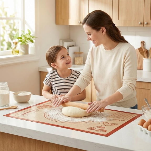 FEFEDFAA-Silicone Baking Pastry Dough Mat - 28x20Inch Extra Large Cookie Bread Rolling Mats Sheet, Nonstick Kitchen Counter Kneading Board, Thick Reusable Pie Cookies Pizza Fondant Making Matt with M