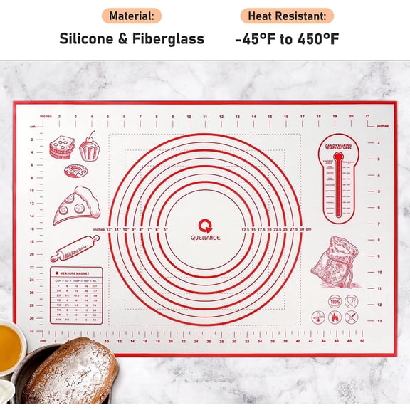 FEFEDFAA-Silicone Pastry Baking Mat Dough - 16x24Inch Large Non Stick Slip Cookie Bread Rolling Mats Sheet, Kitchen Counter Kneading Cooking Board Pad Matt with Measurement for Pie Pizza Cookies Fond