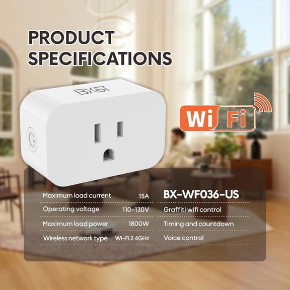 FEFEDFAA-Smart Plug, WiFi Smart Plugs Work with Alexa and Google Home, 15A/1800W Max, Smart Outlet Timer with APP Remote Control, Voice Control, 2.4GHz Wi-Fi, No Hub Required, CE FCC Listed (1, White
