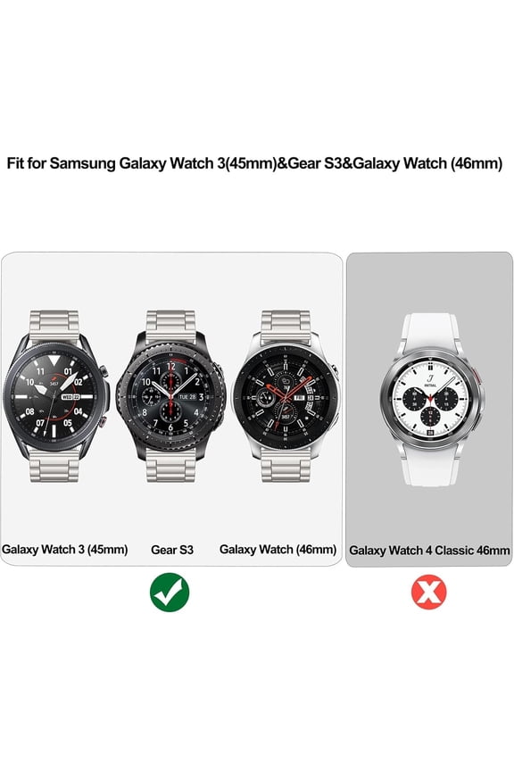 -Strap Compatible with Galaxy Watch 46mm(2019) Bands/Gear S3/Gear S3 Classic/Galaxy Watch 3 45mm Band Men Solid Stainless Steel Replacement (Not for galaxy watch 4 classic 46mm),Titanium