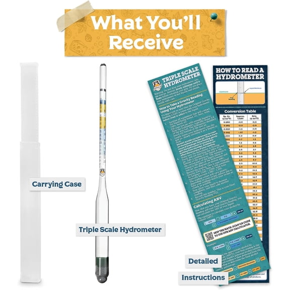 FEFEDFAA-Triple Scale Hydrometer Measure and Monitor Specific Gravity, Brix, Potential Alcohol, and ABV in Wine, Beer, Mead, Cider, and Other Homebrewed Drinks