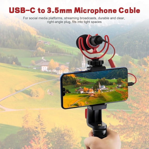 FEFEDFAA-USB C to 3.5mm TRS Microphone Cable Coiled Cord Compatible with Rode Wireless GO 2/ ME/Pro, VideoMicro, VideoMic GO II, Hollyland Lark M2/ 150/ MAX, BOYA Mic for iPhone 15/ Smartphone/PC