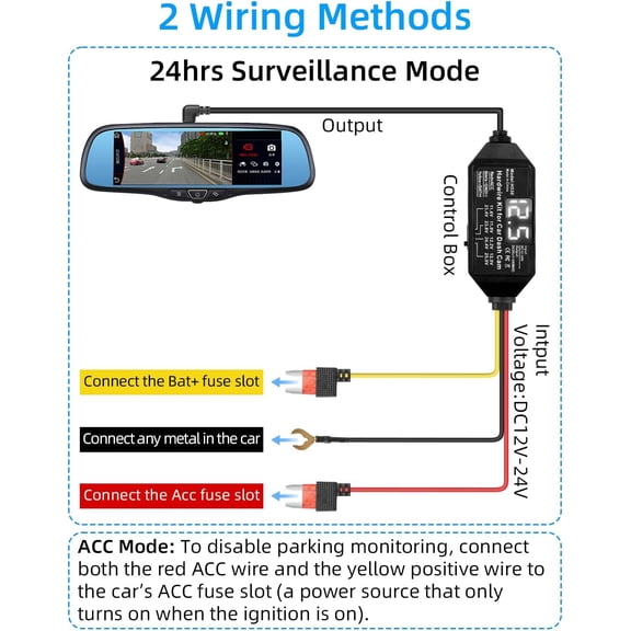 FEFEDFAA-USB-C Dash Cam Hardwire Kit with LED Screen 3-Lead Acc Hardwire Kit for Dash Cam, 12V-24V to 5V Type-C Hard Wiring Kit Power Cable,Support Acc Mode(11.4FT/3.5M)