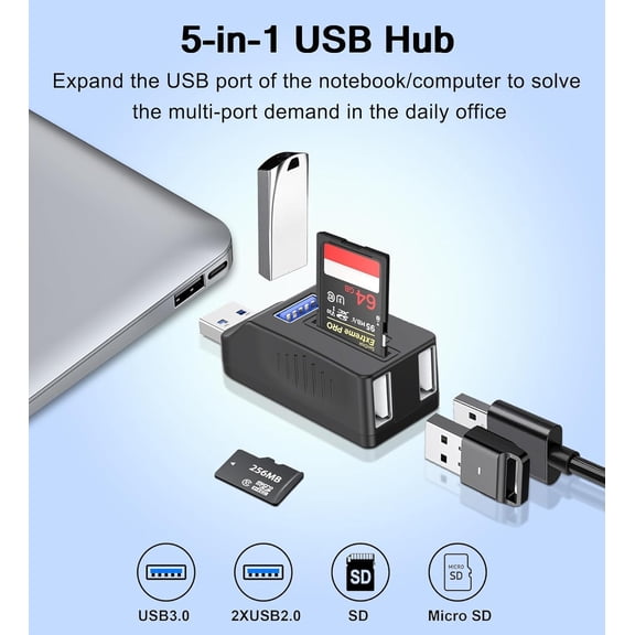 FEFEDFAA-VIENON 5-Port USB 3.0 Hub with SD TF Card Reader, USB Extender Adapter with Memory SD/Micro SD Card Reader, USB 3.0/2.0 Ports, Portable USB Splitter for Laptop,PC, Camera, Flash Driver, HDD,