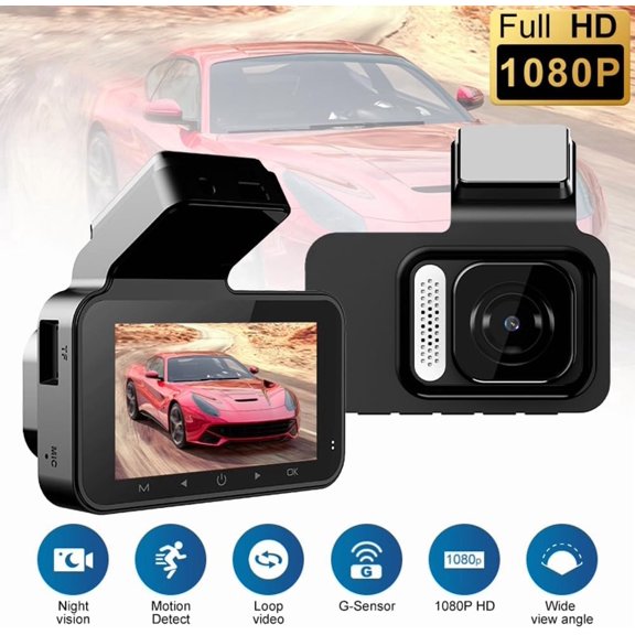 FEFEDFAA-WiFi Dash Cam Front and Rear, a 3-inch Screen, a 1080P HD Camera, a 170-degree Wide-Angle Lens, WDR Night Vision, Loop Recording, a Gravity Sensor