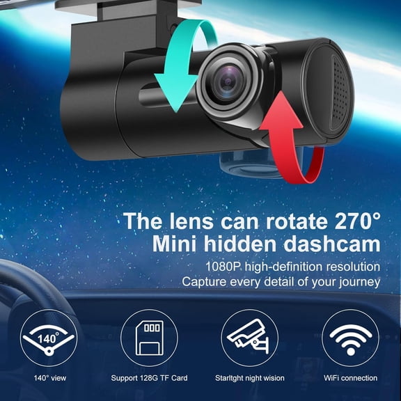 FEFEDFAA-WiFi Dash Cam - Mini Dash Cam with Application Suitable for Car 1080P 140  Wide-Angle 24-Hour Parking Mode Car Camera Supports Up to 128GB