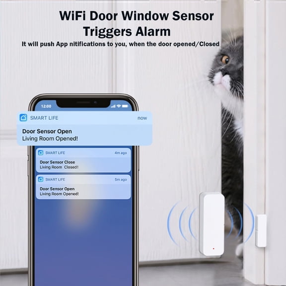 FEFEDFAA-WiFi Door Sensor Window Detector: Smart Window Contact Sensor, Wireless Magnetic Door Open Detector with Free Notification Alerts, Compatible with Alexa Google Assistant (1-Pack)