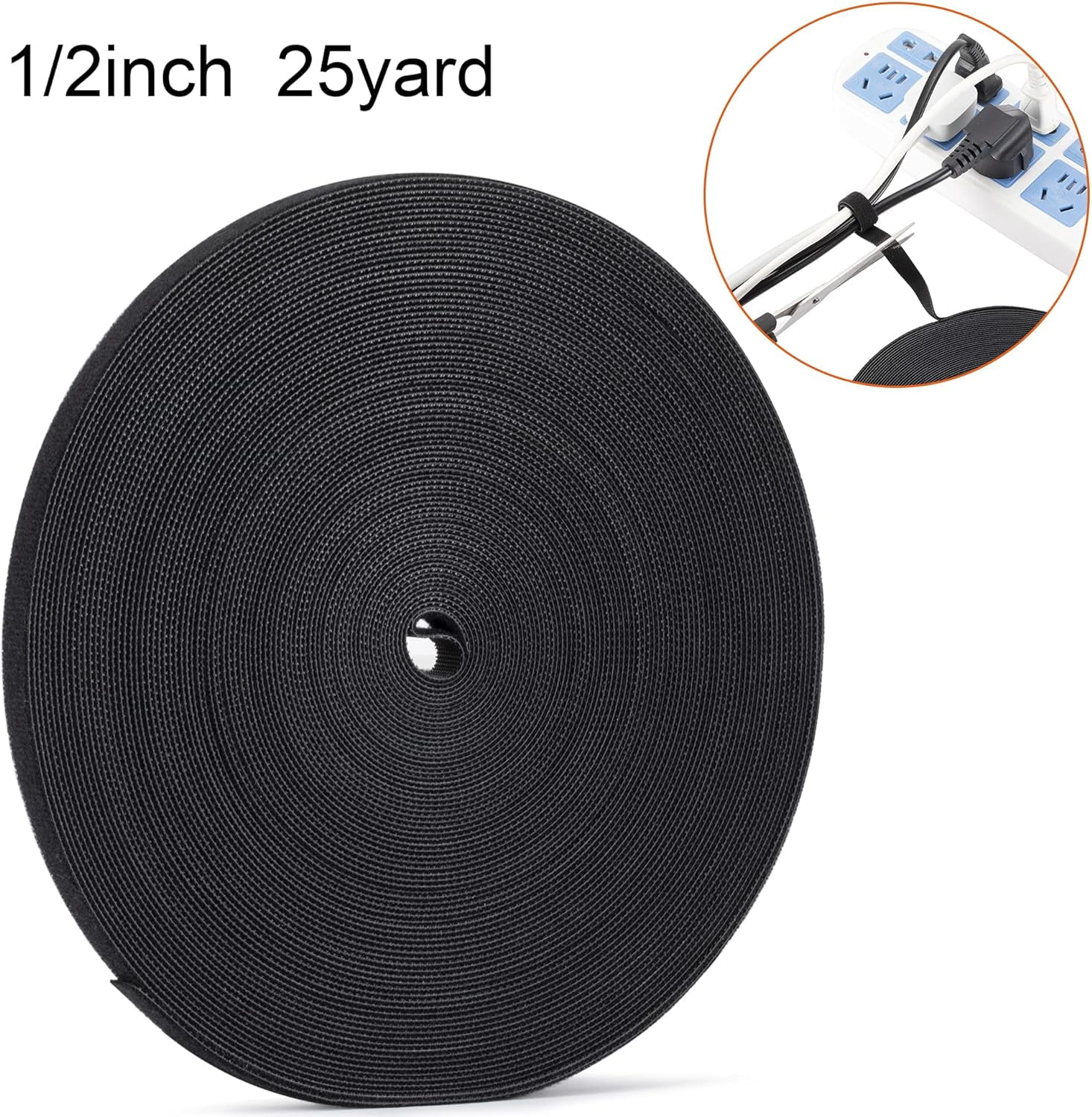 FEFEFW-1/2 inch Reusable Fastening Tape Cable Ties Double-Sided Hook-and-Loop Cable Management Tape (Black 25 Yards)