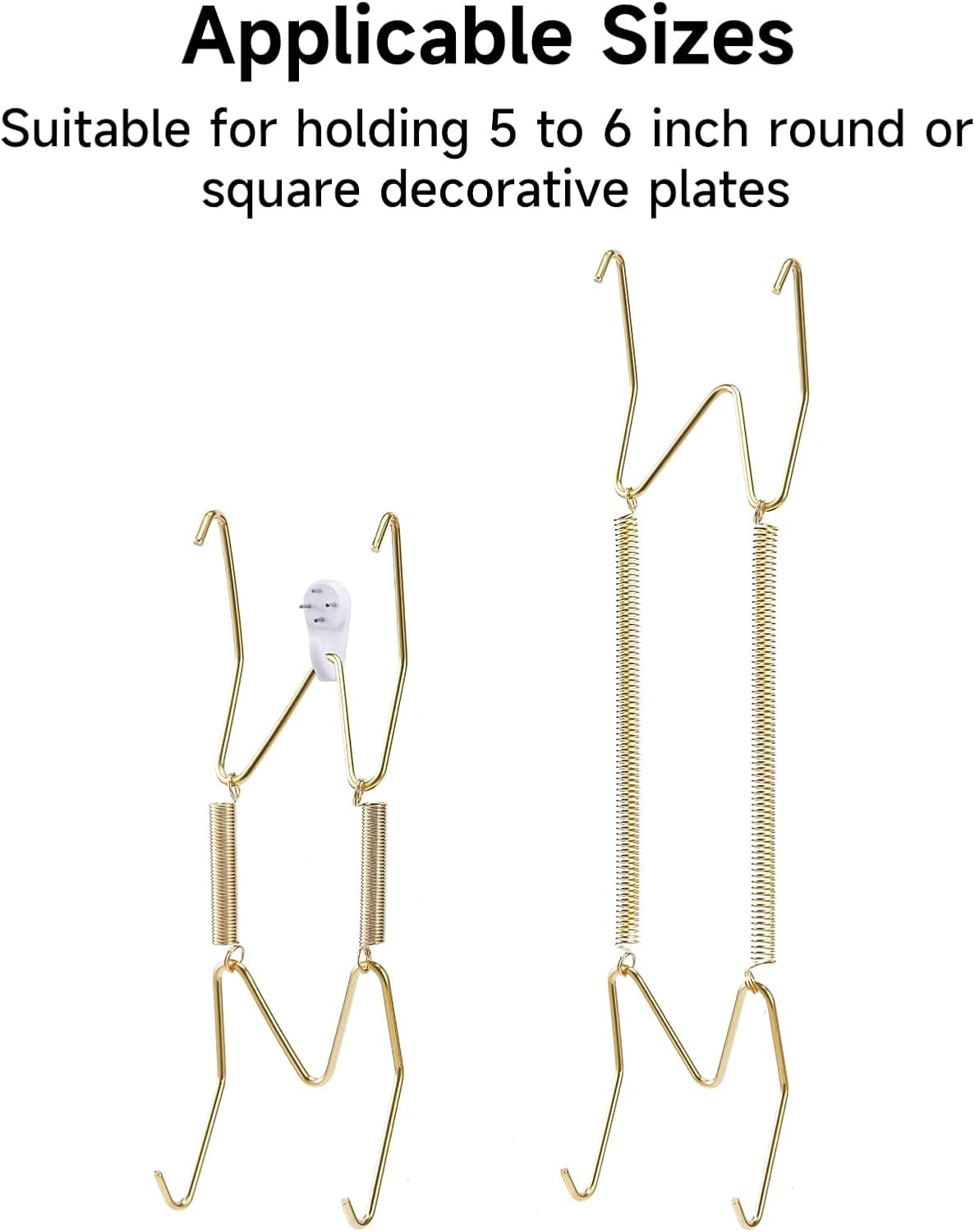 FEFEFW-10 Piece Plate Hangers, 5 Inch Invisible Brass Wall Plate Hangers, Comes with 12 Piece Wall Hooks for Decorative Plates