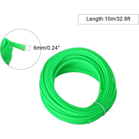 FEFEFW-10m/32.8ft PET Expandable Braid Cable Sleeving Flexible Wire Mesh Sleeve Fluorescent Green,Manage Protect Cables Cords from Pets Chewing