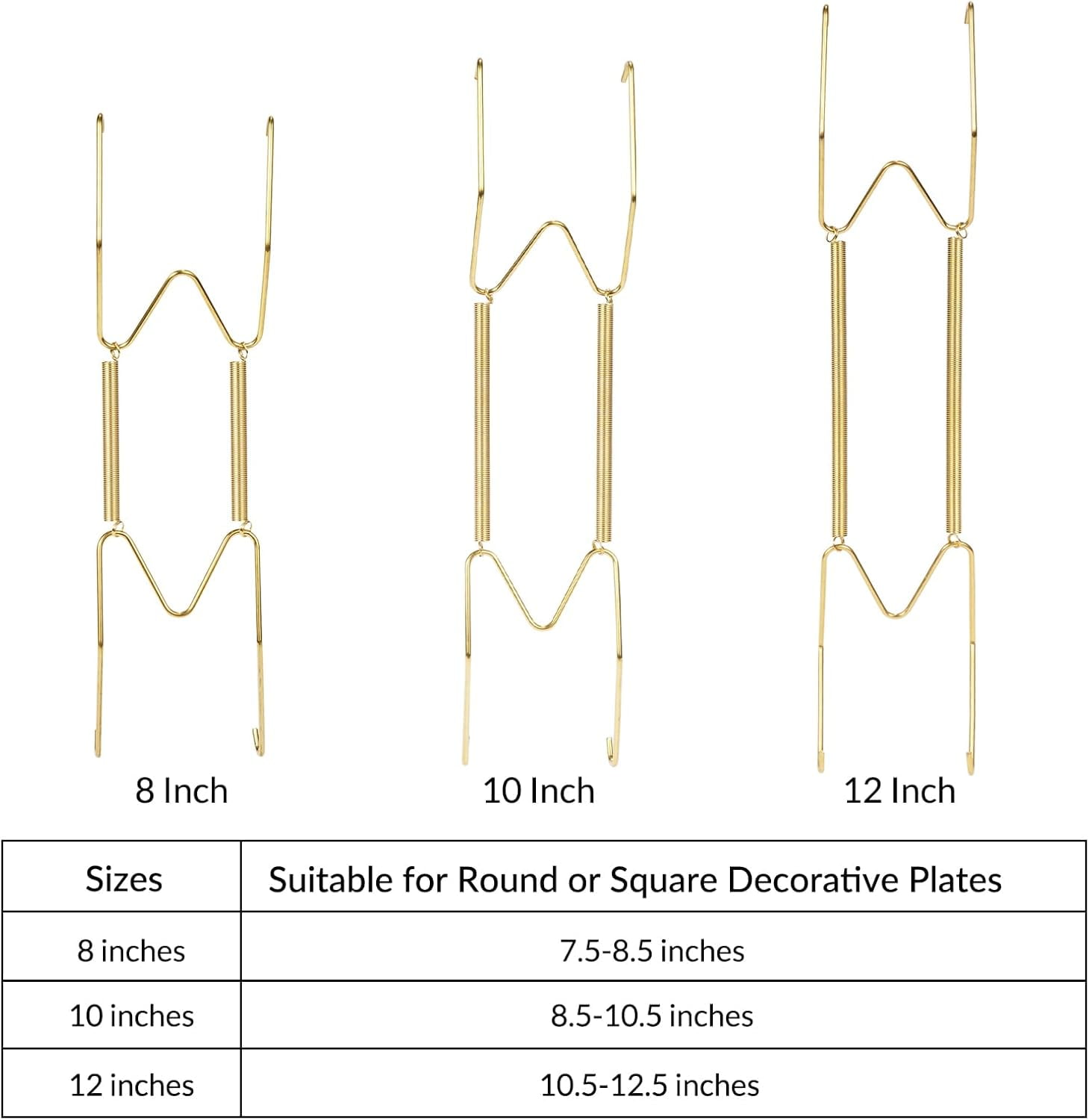 FEFEFW-12-Pack Invisible Wall Plate Hangers, 8/10/12 Inch Brass Plate Holders with 16-Pack Wall Hooks