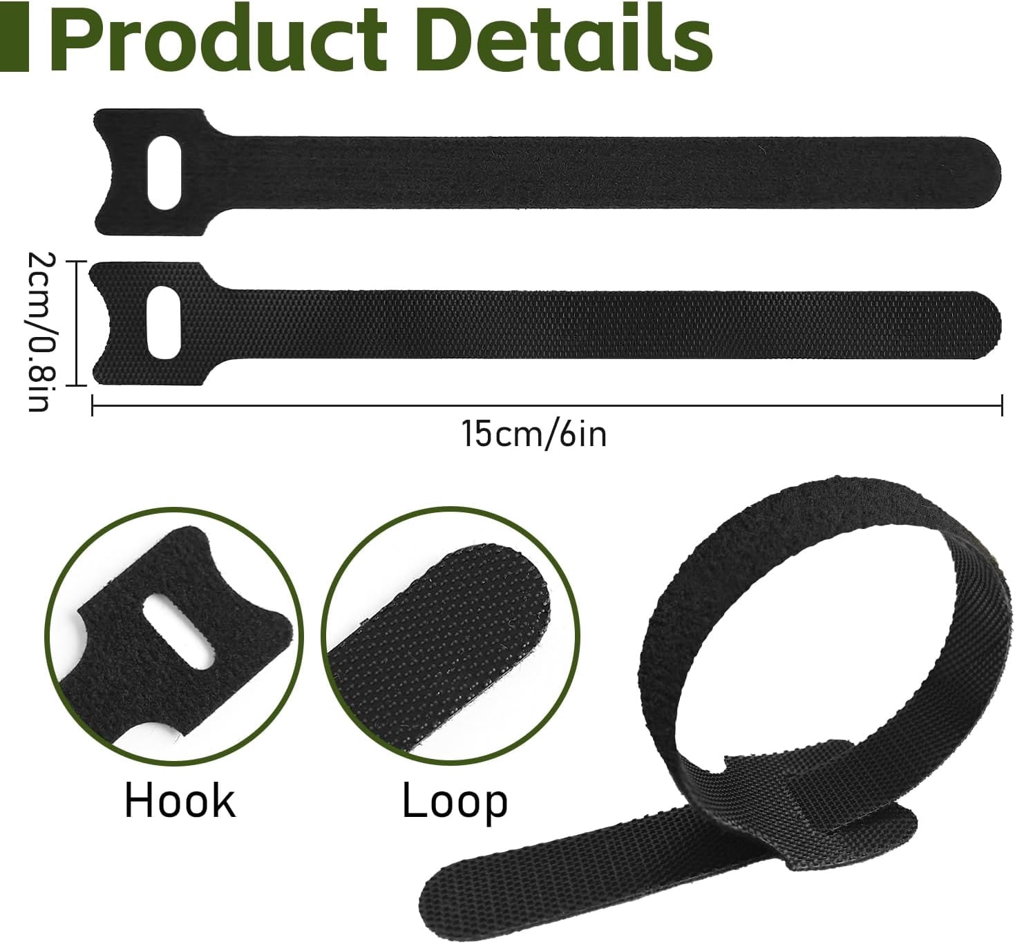 FEFEFW-128Pcs 6in Cable Ties, Adjustable Cable Straps Wire Organizer Cord Wrap, Hook and Loop Cable Management