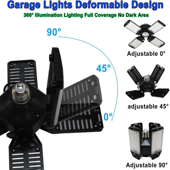 FEFEFW-150W LED Garage Light - 15000 Lumen Ceiling Light with 4+1 Adjustable Panels, Daylight LED Shop Light Bulb Fixture for Garage, Workshop
