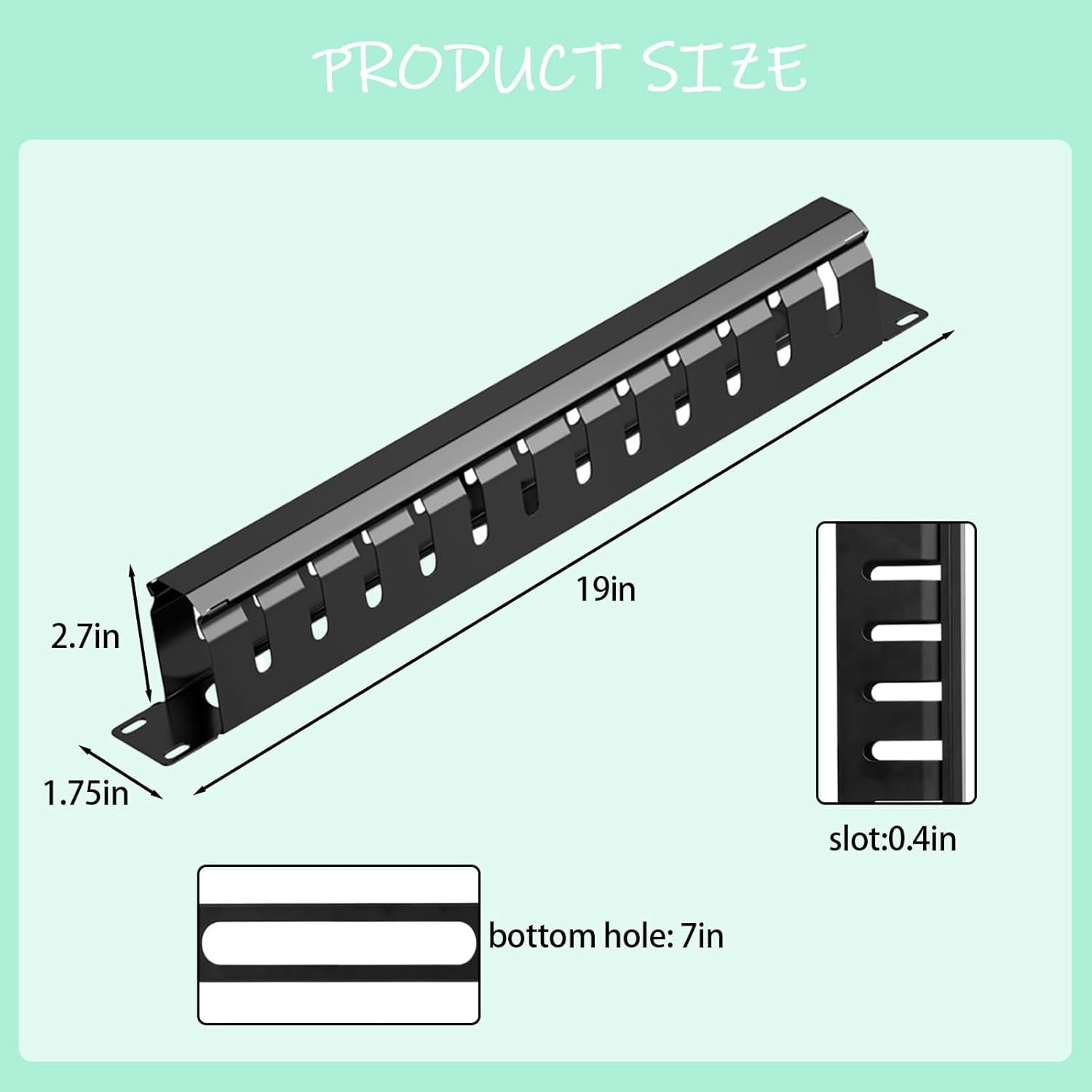 FEFEFW-2 Pack 1U 19-Inch Cable Management Horizontal Rack Mount – Metal Cable Organizer for Server Rack, 19" Network Rack, Black, Includes Mounting Screws