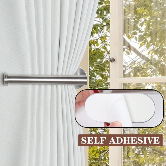 FEFEFW-2 Pack Adhesive Curtain Holdbacks - No Drill Curtain Tie Backs & Pull Backs (2, Silver)